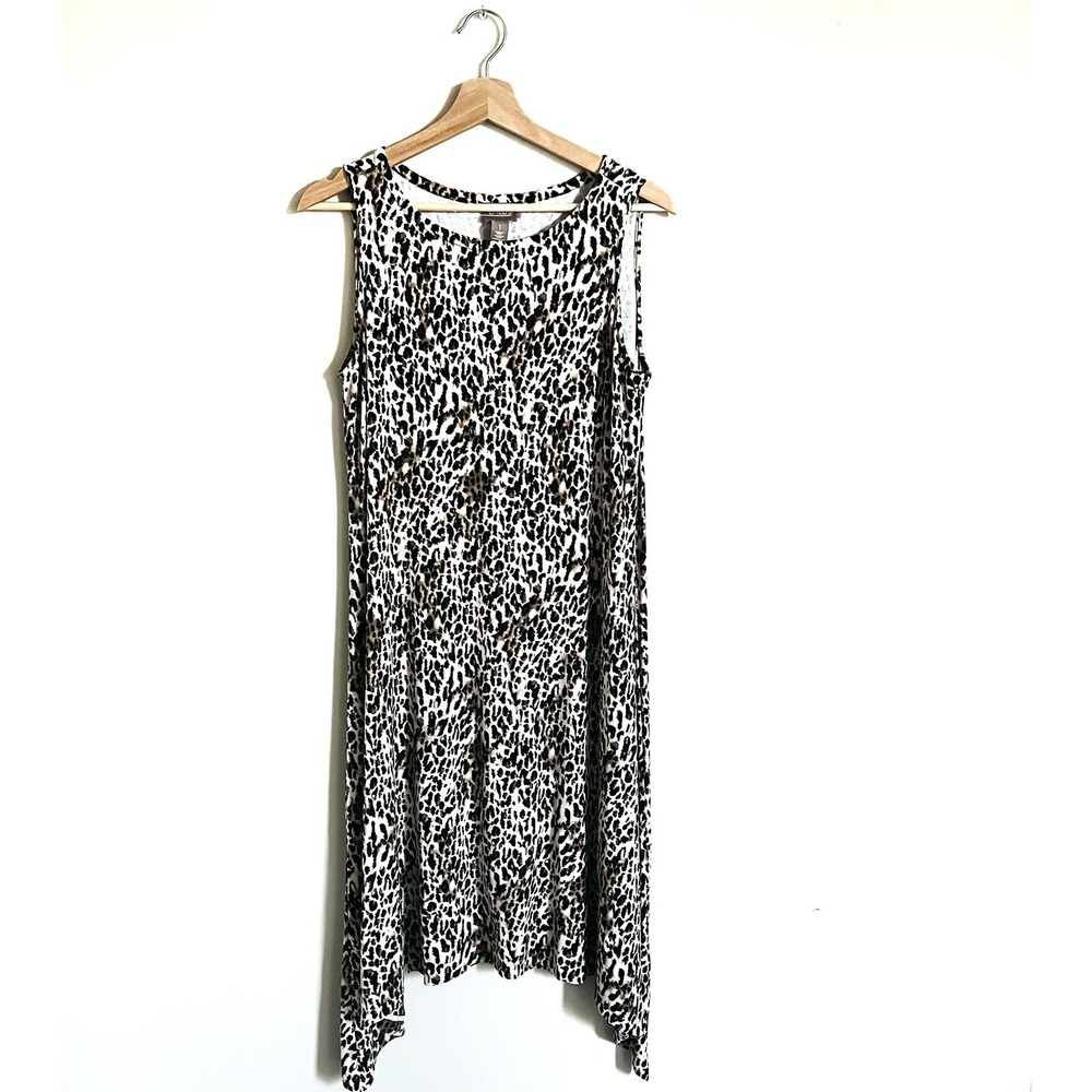Chico's Animal Print Dress Jersey Size 1 Medium Spandex Shirt Sleeve Spandex